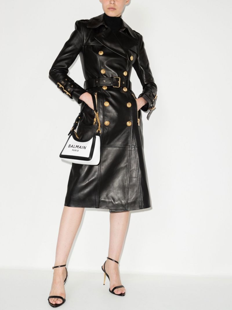 Black Belted Leather Trench Coat