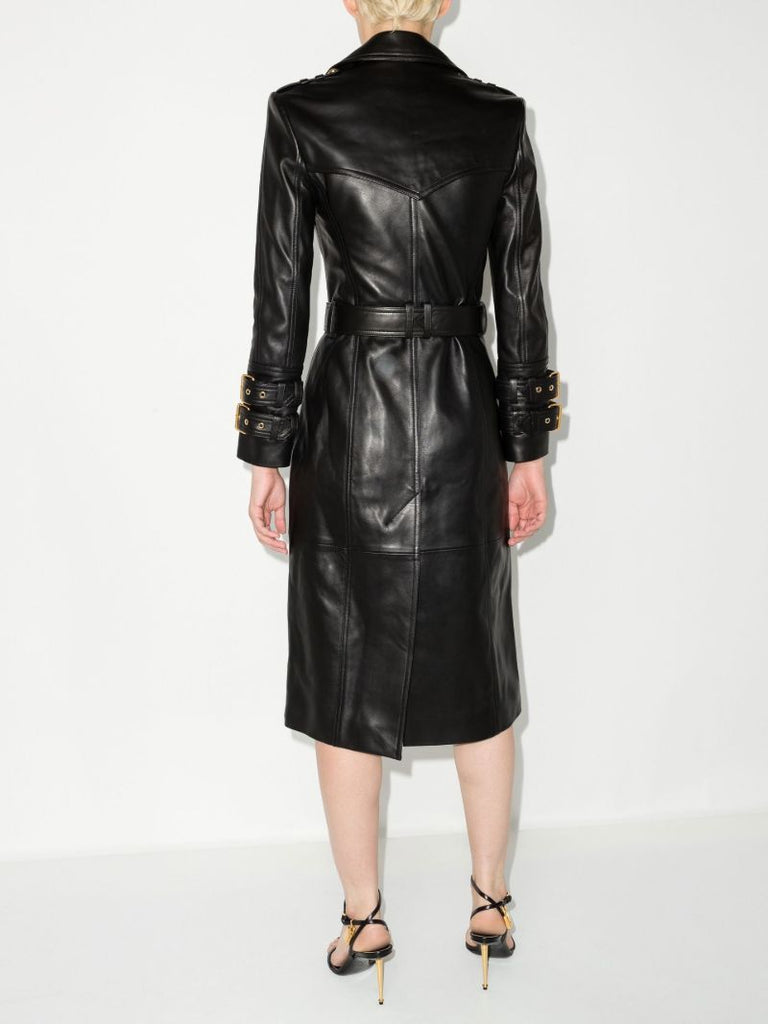 Black Belted Leather Trench Coat