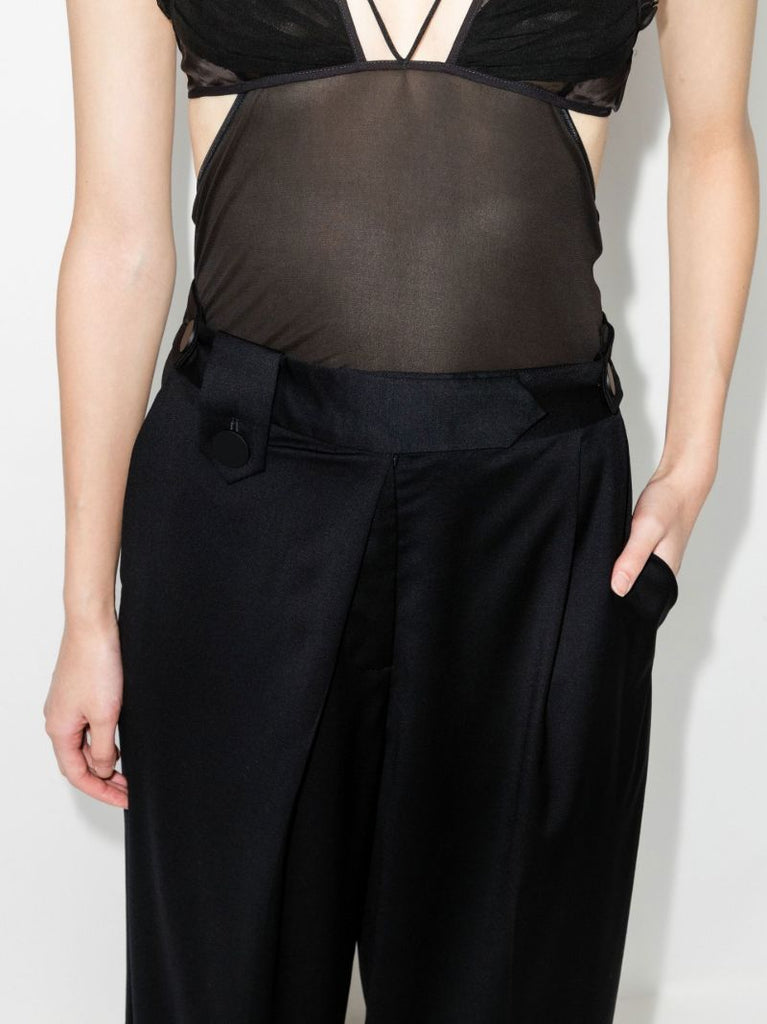 Black Pleated Wide Leg Trousers