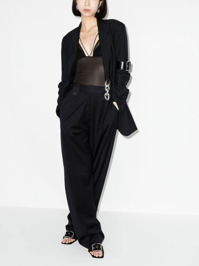 Black Pleated Wide Leg Trousers