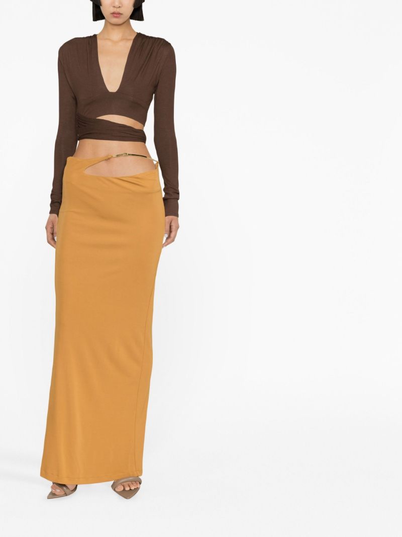 Gold Tone Sculpted Strap Maxi Skirt