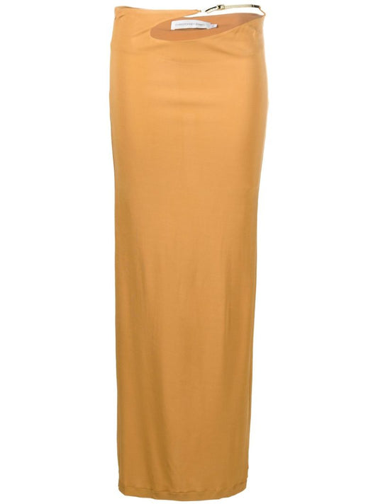Gold Tone Sculpted Strap Maxi Skirt