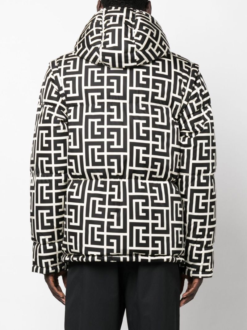 Black Monogram Print Padded Down Coat