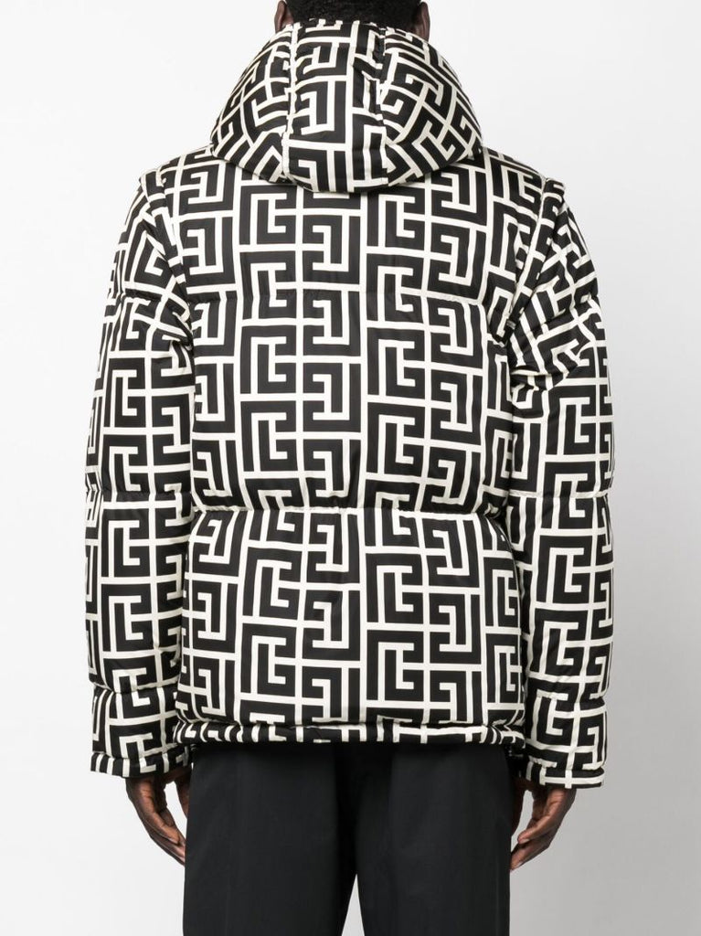Black Monogram Print Padded Down Coat