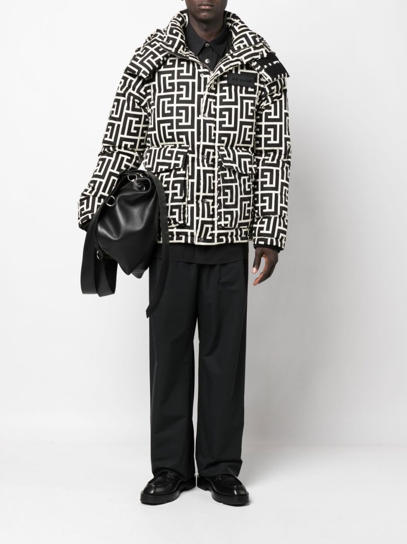 Black Monogram Print Padded Down Coat