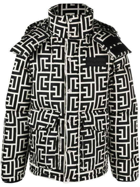 Black Monogram Print Padded Down Coat