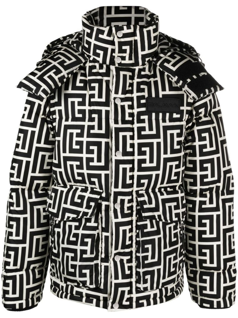 Black Monogram Print Padded Down Coat