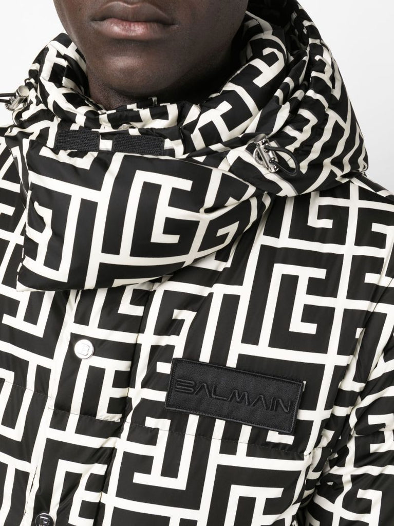 Black Monogram Print Padded Down Coat