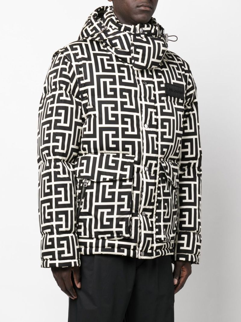 Black Monogram Print Padded Down Coat