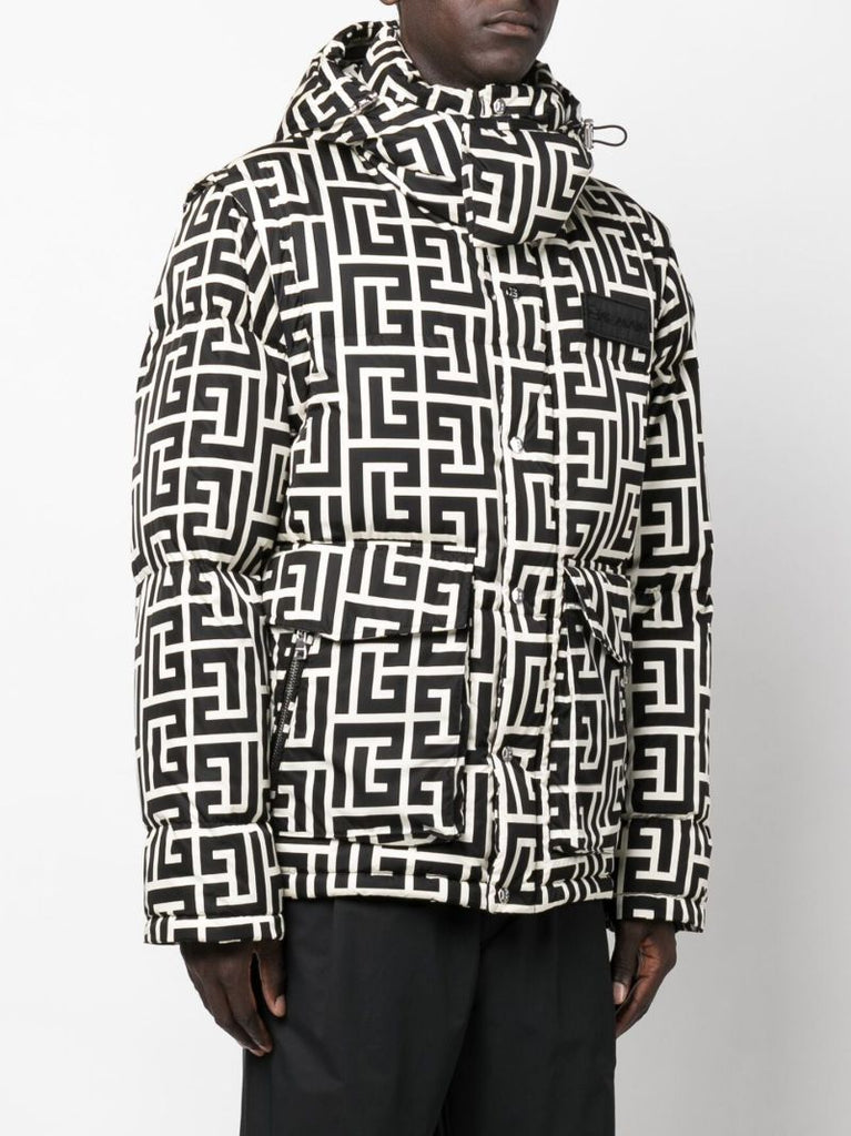 Black Monogram Print Padded Down Coat