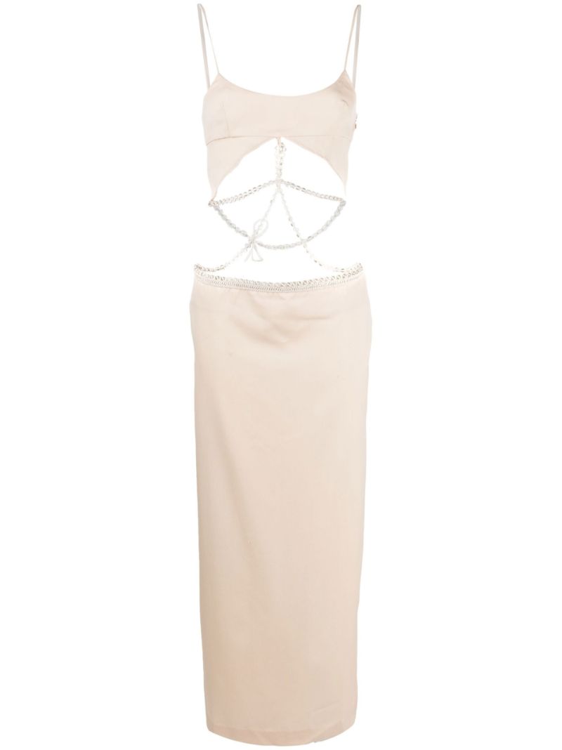 Neutral Glass Pearl Wool Dress