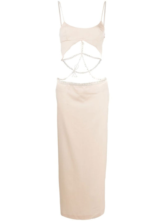 Neutral Glass Pearl Wool Dress