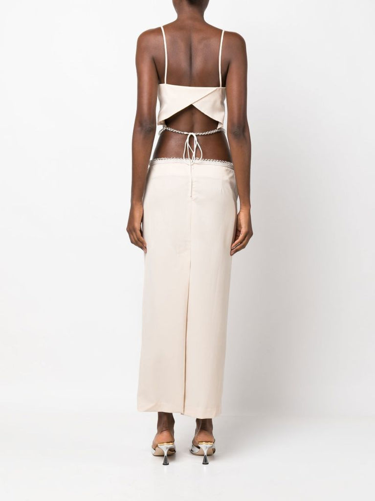 Neutral Glass Pearl Wool Dress