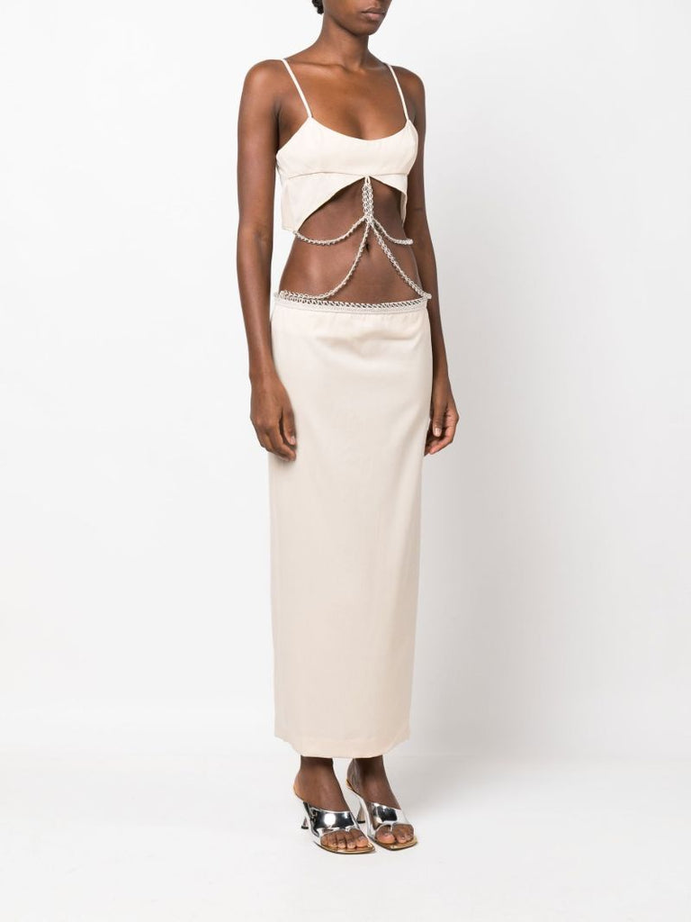 Neutral Glass Pearl Wool Dress
