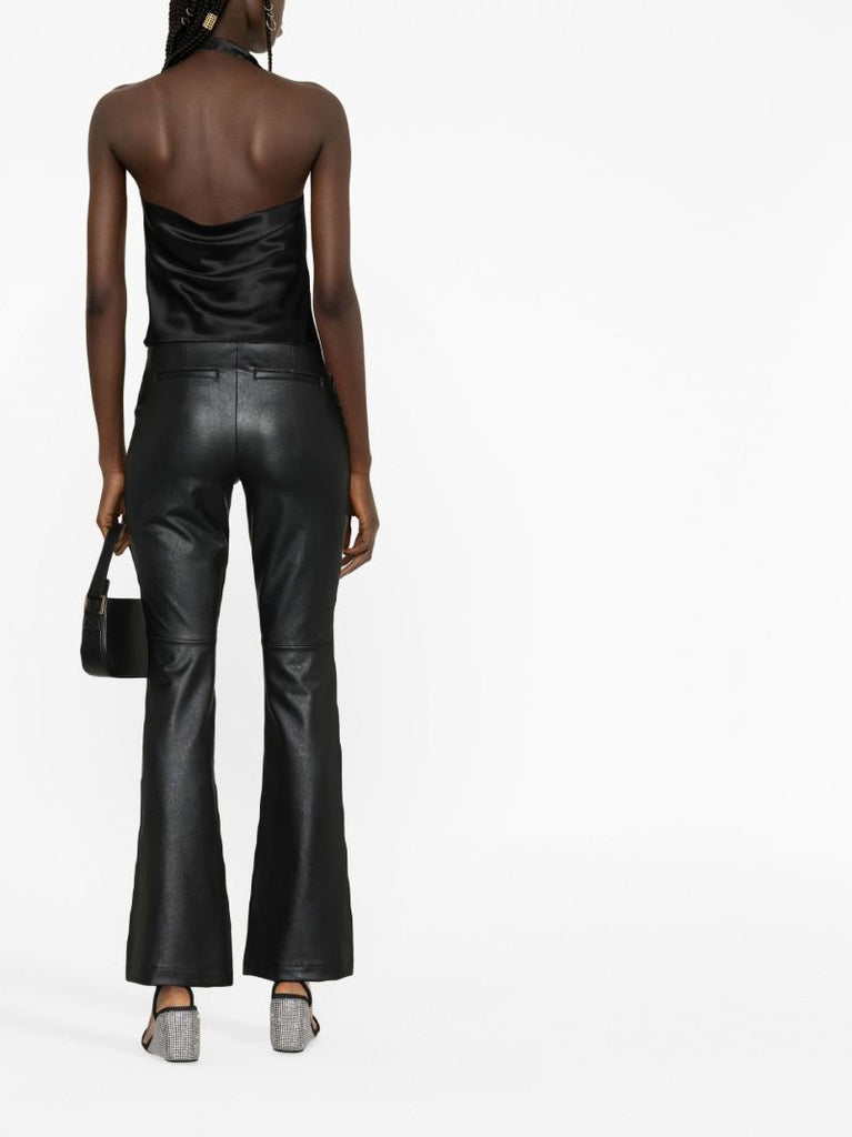 Black Faux Leather Flared Trousers