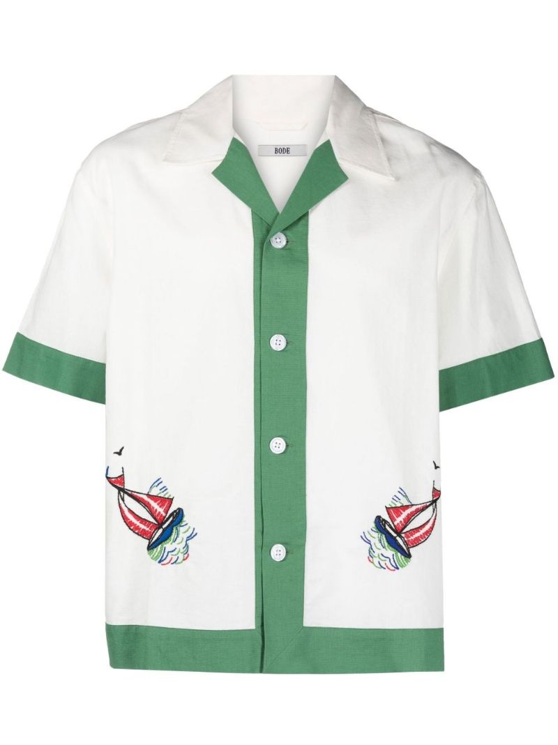 White Primary Sailboat Embroidered Shirt