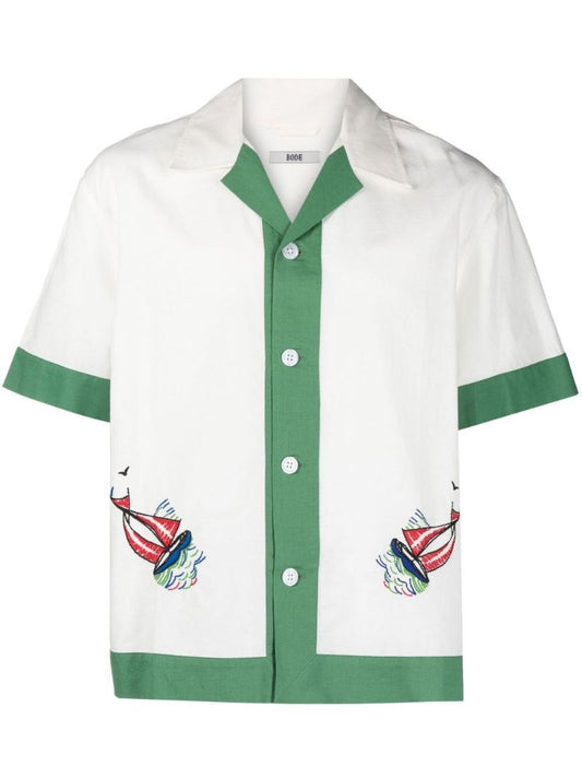 White Primary Sailboat Embroidered Shirt
