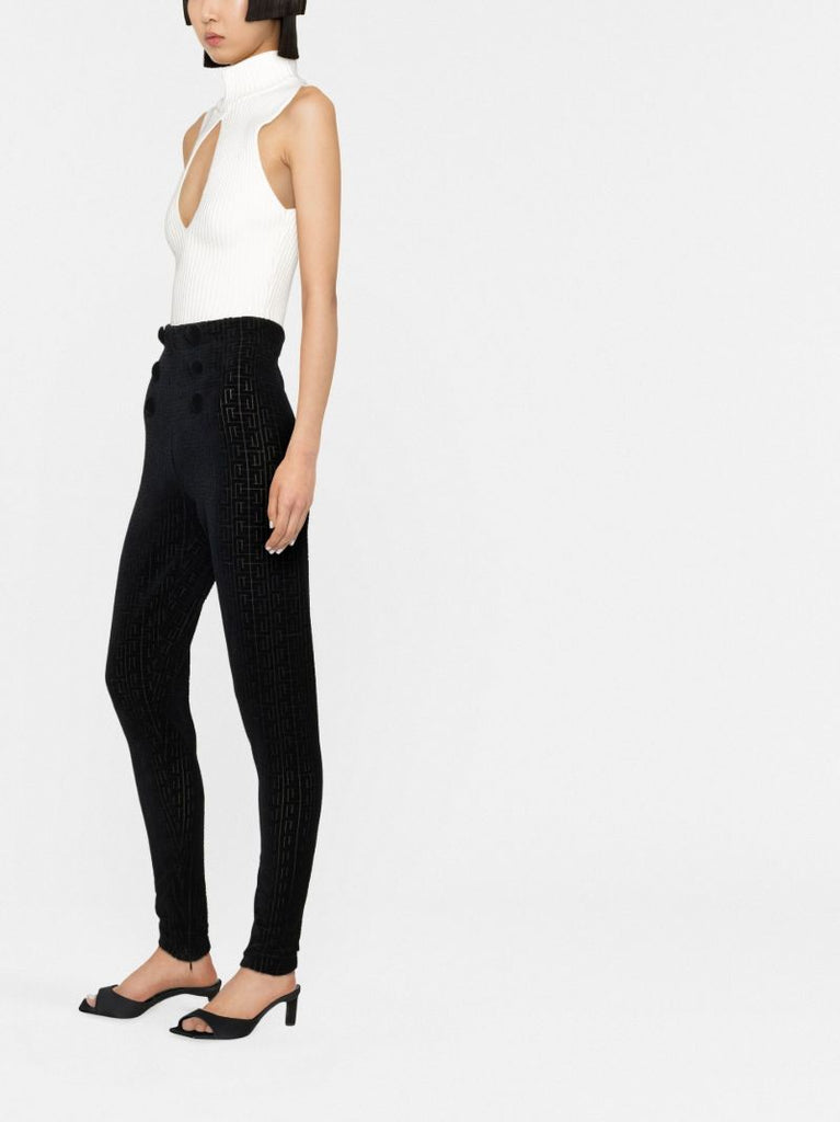 Black Monogram Pattern Velvet Trousers