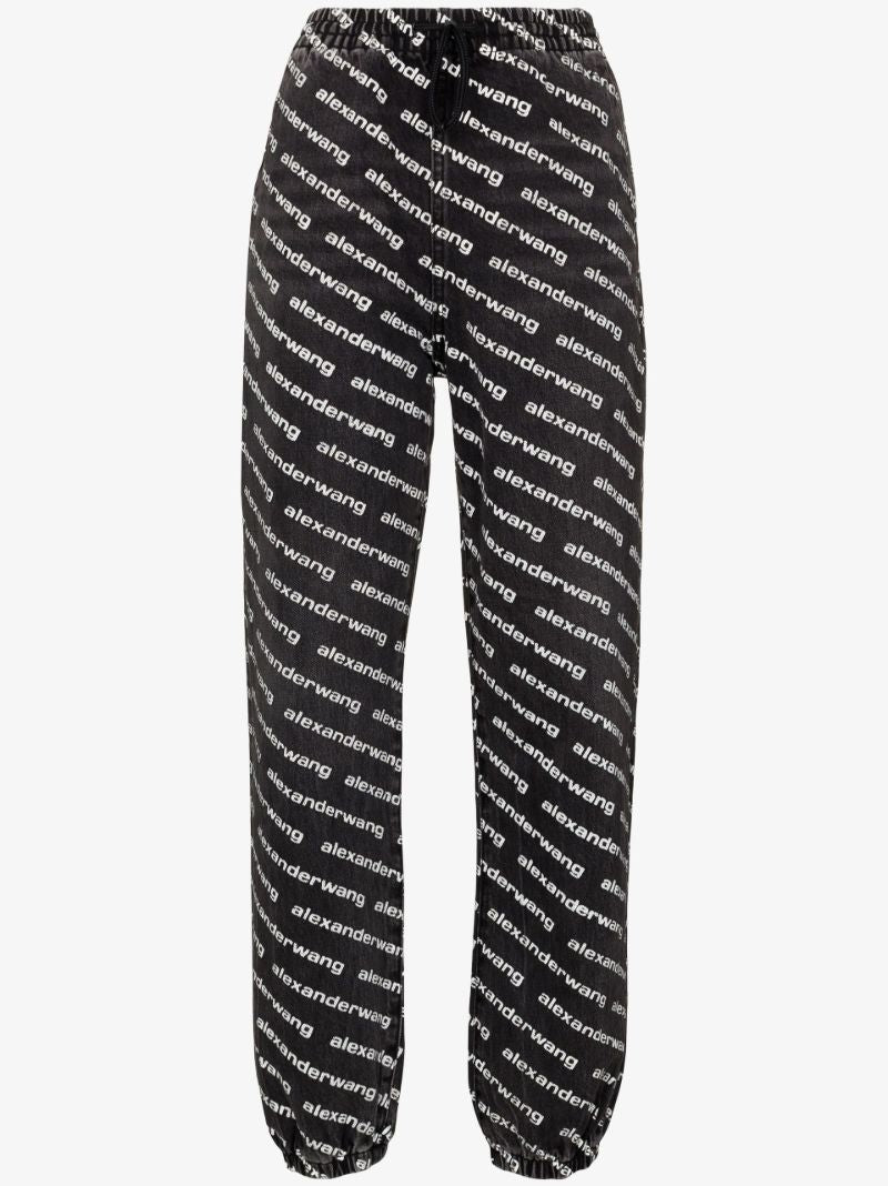 Grey Logo Print Denim Track Pants