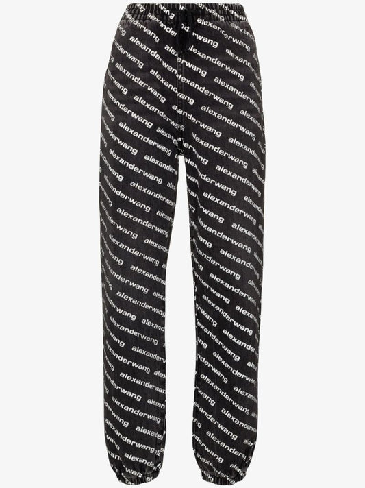 Grey Logo Print Denim Track Pants