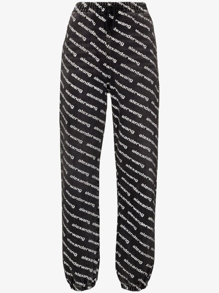 Grey Logo Print Denim Track Pants