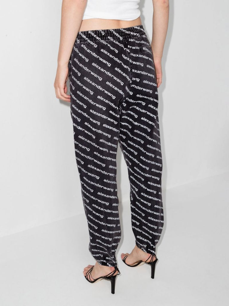 Grey Logo Print Denim Track Pants