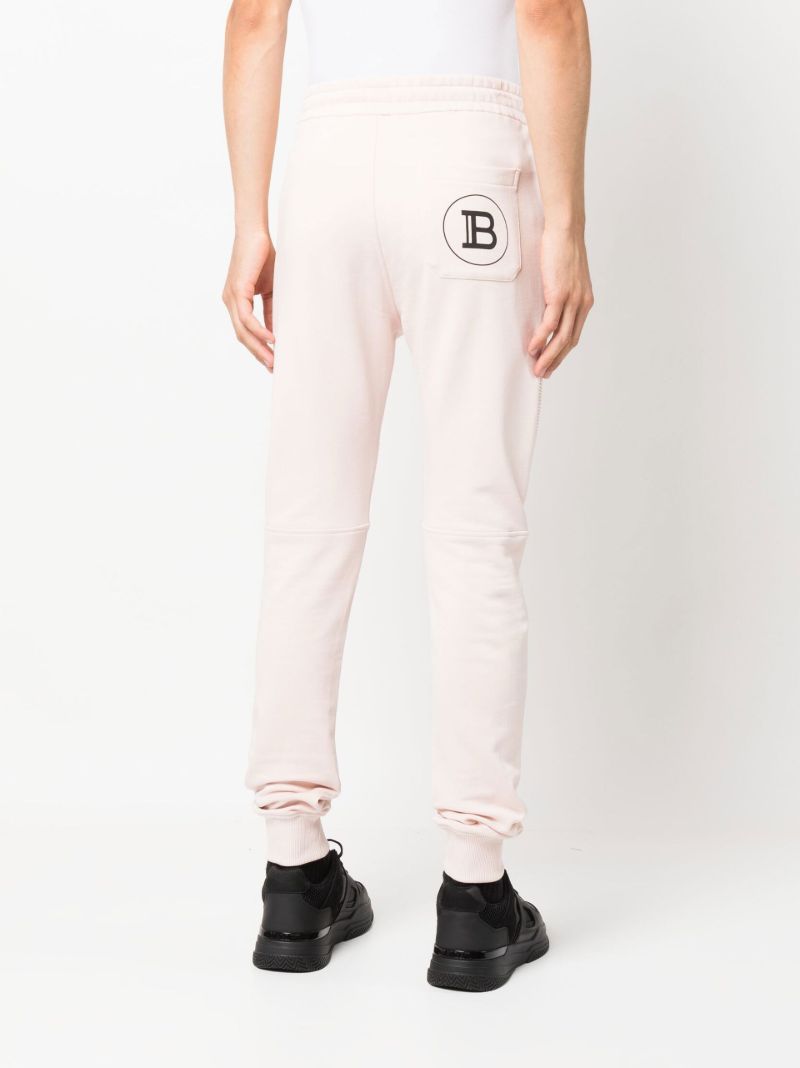 Pink Ribbed Panel Cotton Track Pants