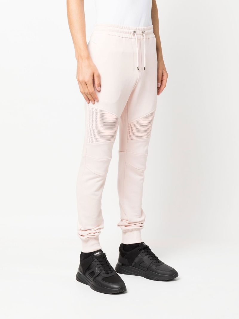 Pink Ribbed Panel Cotton Track Pants