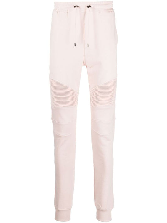 Pink Ribbed Panel Cotton Track Pants