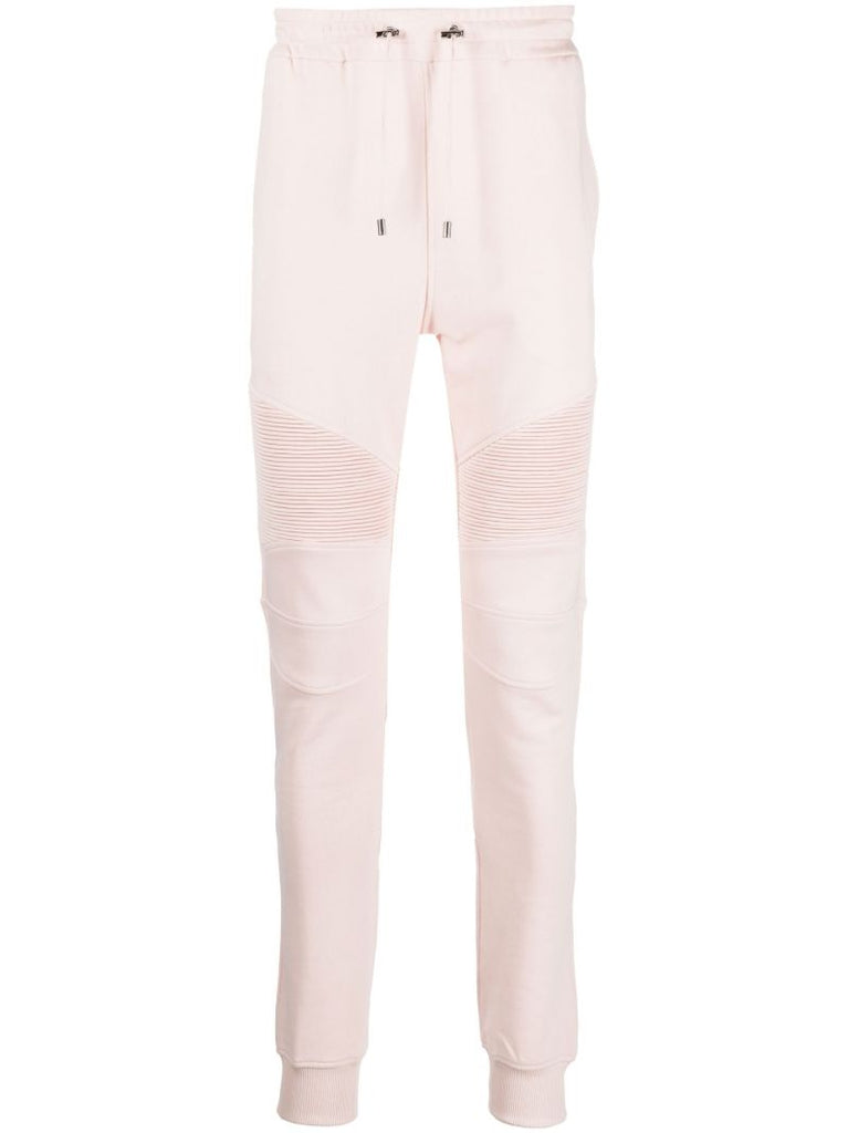 Pink Ribbed Panel Cotton Track Pants