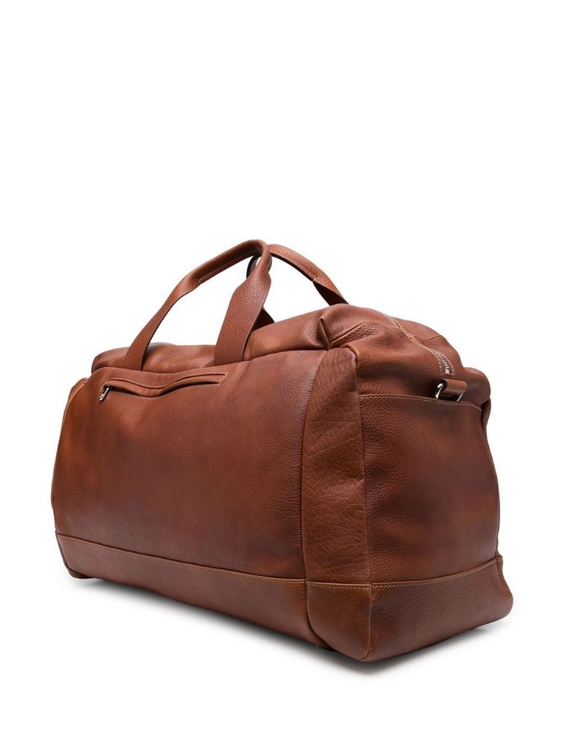 Brown Logo Embossed Leather Duffle Bag
