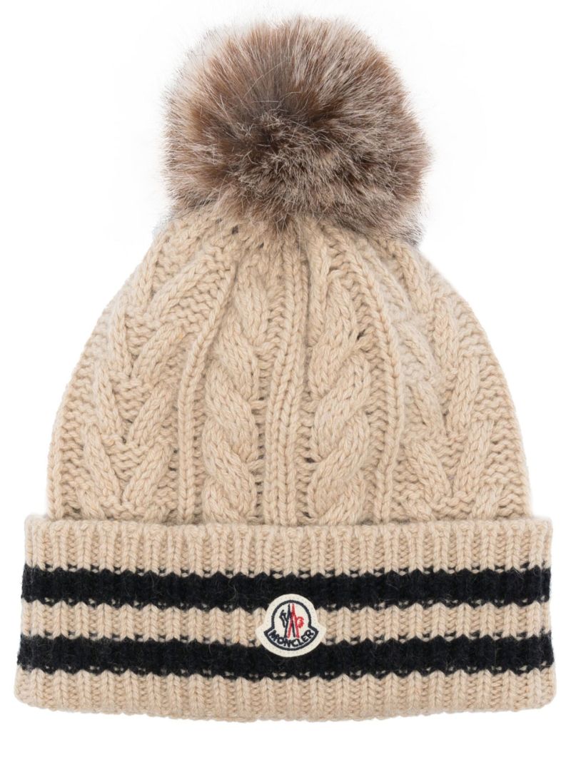 Cream Logo Cashmere Beanie Hat
