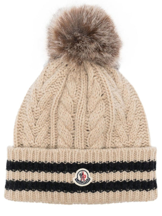 Cream Logo Cashmere Beanie Hat