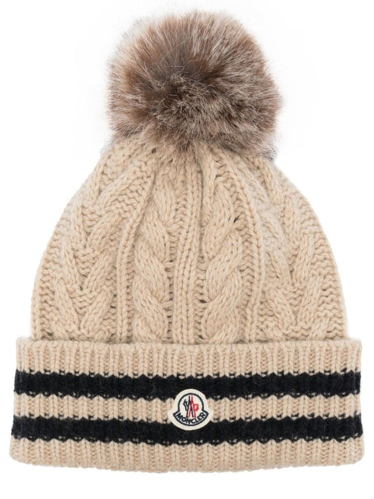Cream Logo Cashmere Beanie Hat