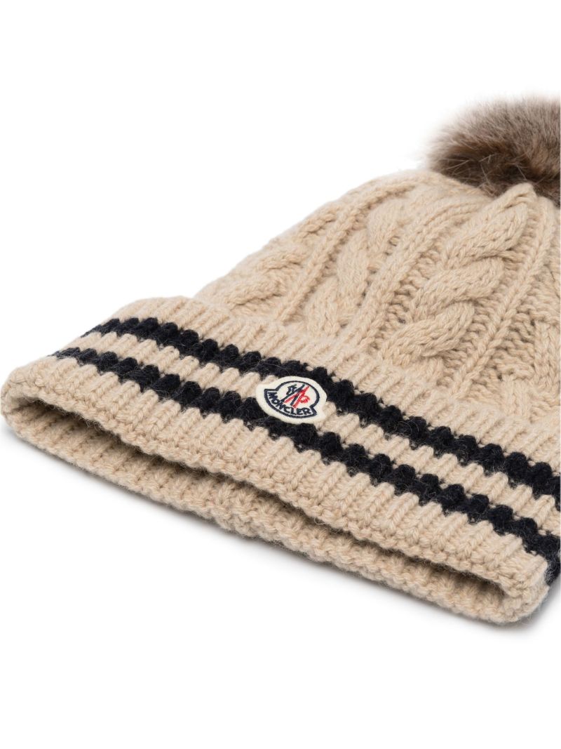 Cream Logo Cashmere Beanie Hat