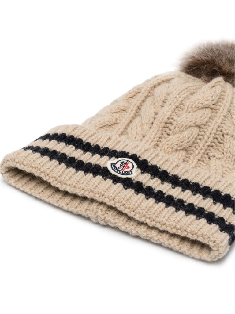 Cream Logo Cashmere Beanie Hat
