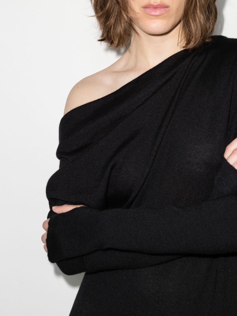 Black Off-the-shoulder Cashmere Midi Dress