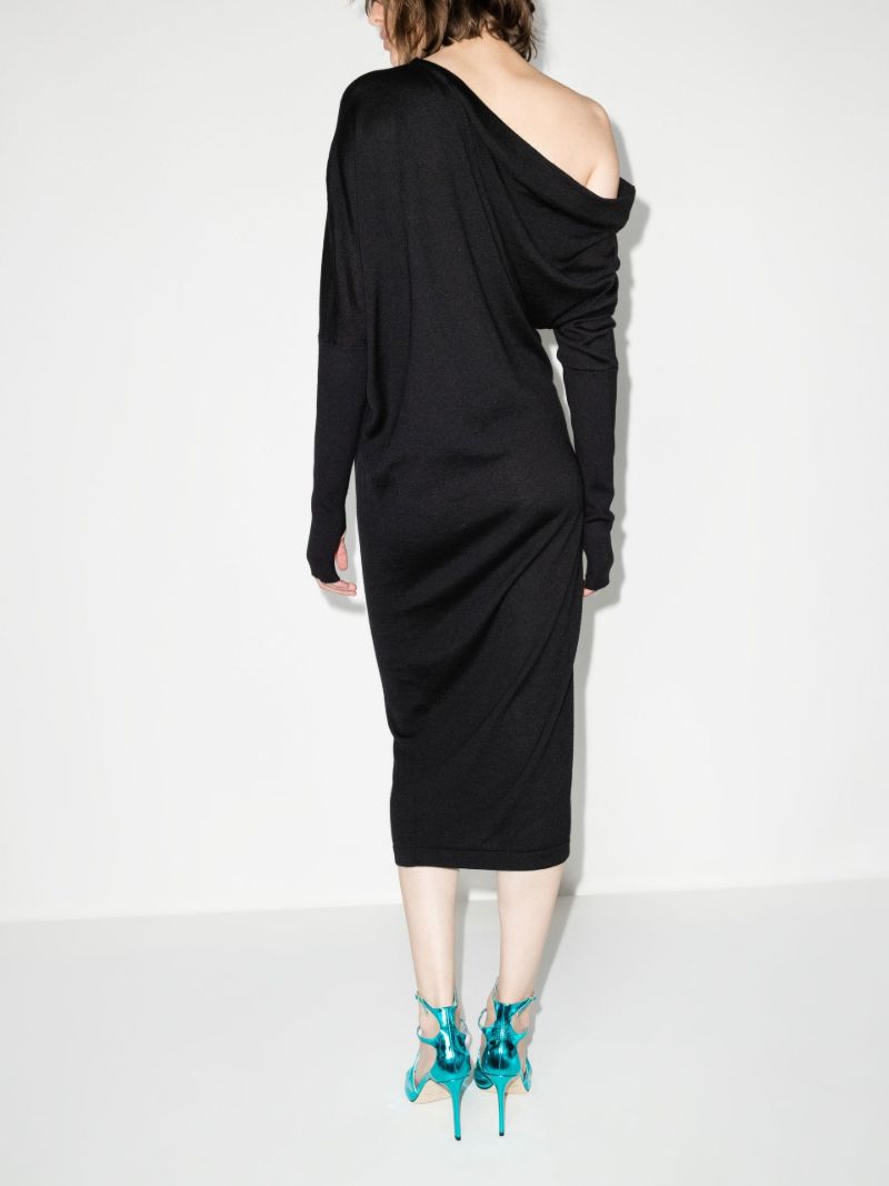 Black Off-the-shoulder Cashmere Midi Dress