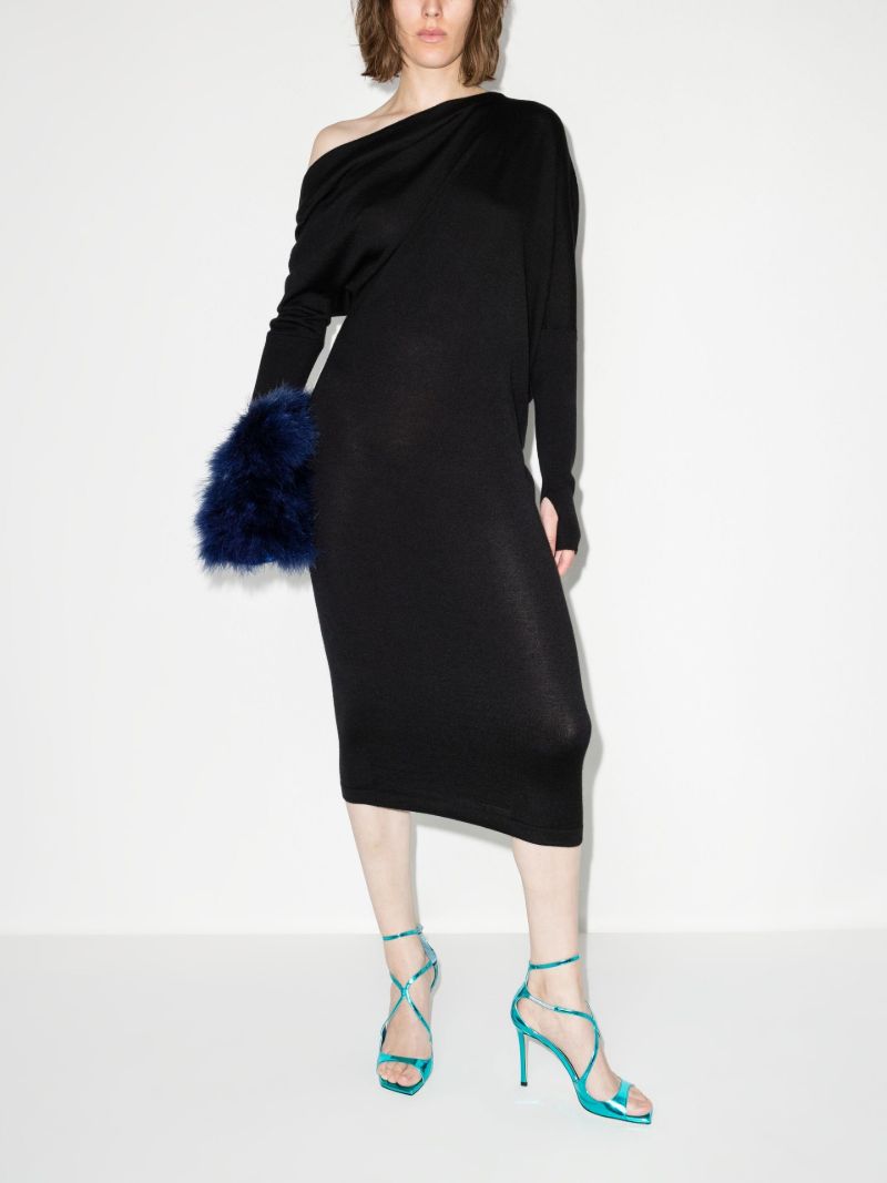 Black Off-the-shoulder Cashmere Midi Dress