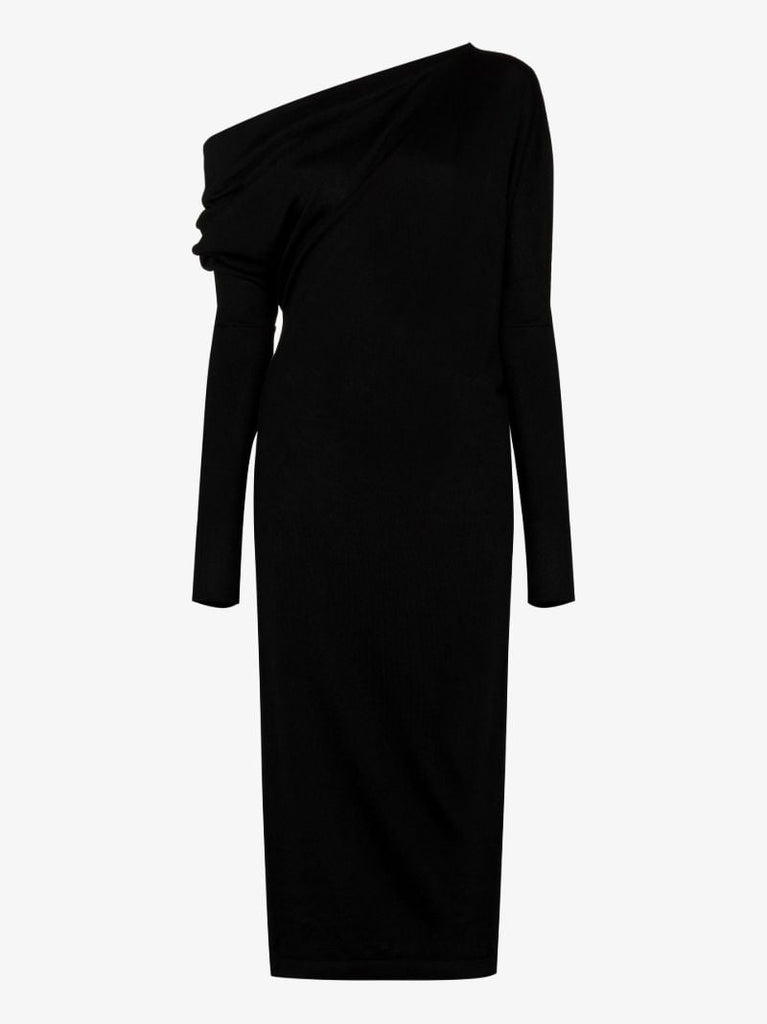 Black Off-the-shoulder Cashmere Midi Dress