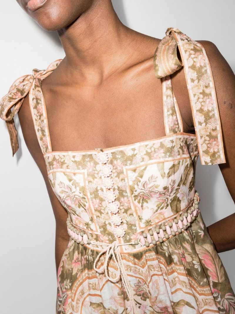 Neutral Lyre Picnic Linen Midi Dress