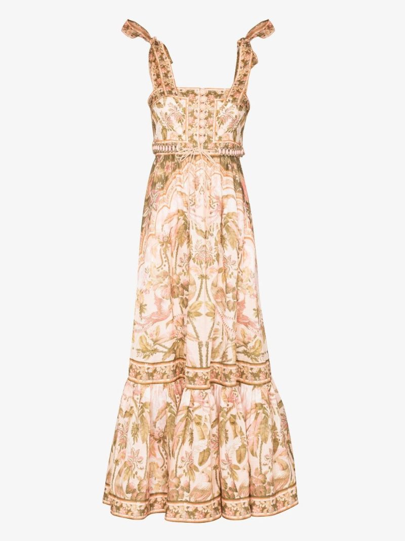 Neutral Lyre Picnic Linen Midi Dress