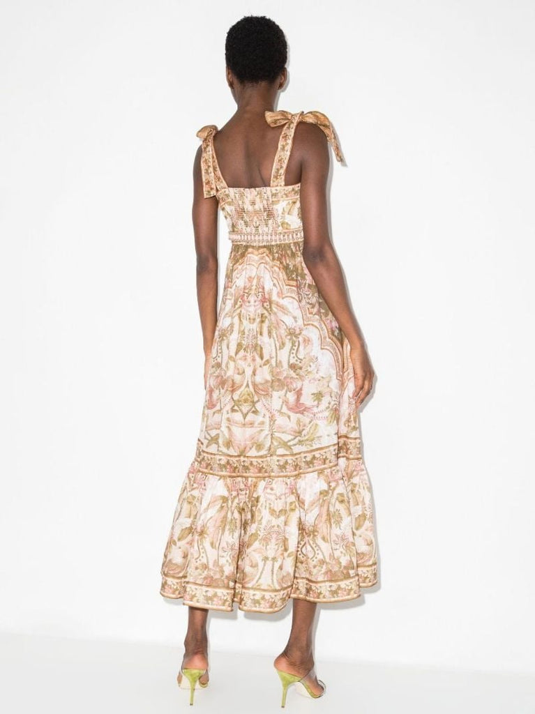 Neutral Lyre Picnic Linen Midi Dress