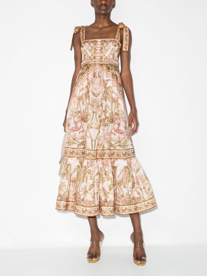 Neutral Lyre Picnic Linen Midi Dress
