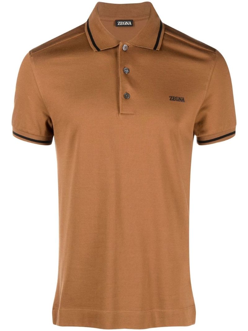 Brown Logo Print Cotton PiquÃ_x0083_Â© Polo Shirt