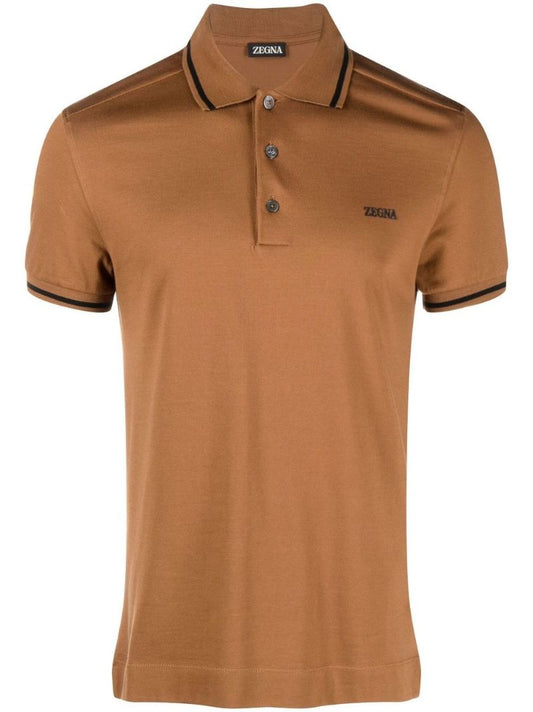 Brown Logo Print Cotton PiquÃ_x0083_Â© Polo Shirt