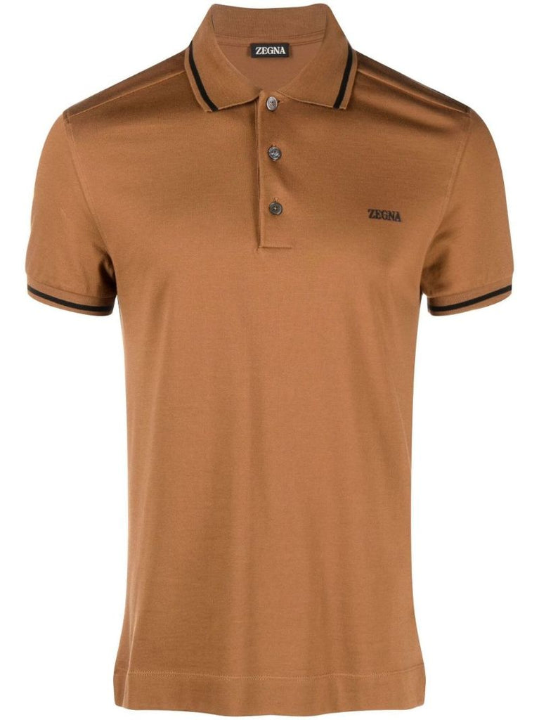 Brown Logo Print Cotton PiquÃ_x0083_Â© Polo Shirt
