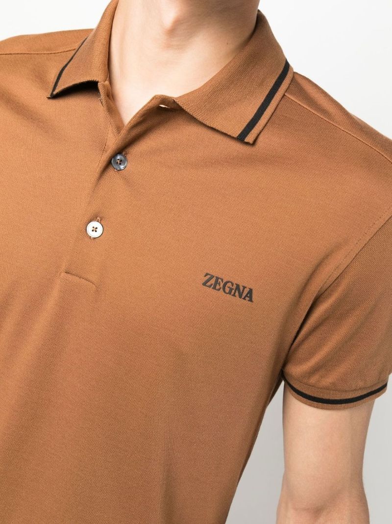 Brown Logo Print Cotton PiquÃ_x0083_Â© Polo Shirt