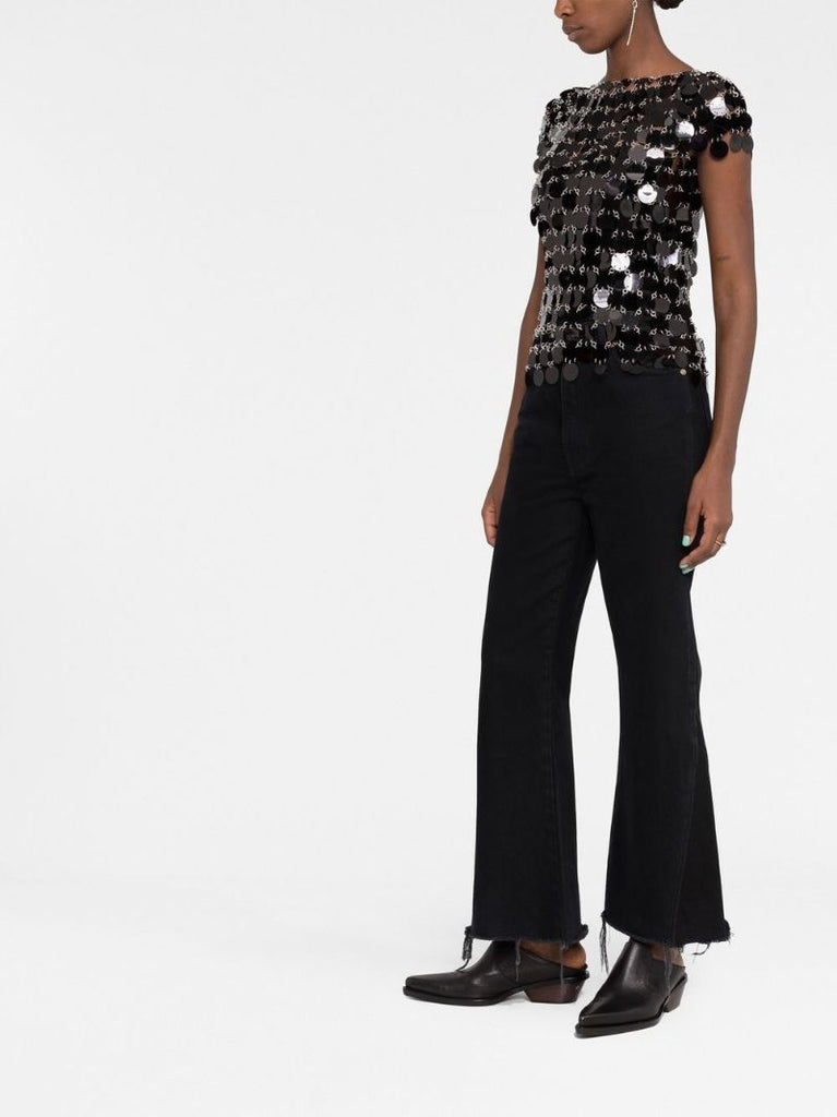 Black Paillette Disc Short Sleeve Top