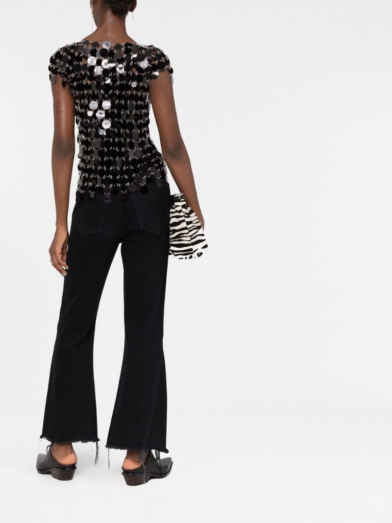 Black Paillette Disc Short Sleeve Top